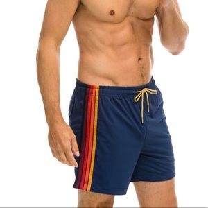 Awesome Navy Aviator Nation Mens 5 Stripe Flex Shorts Swim Suit Never Worn